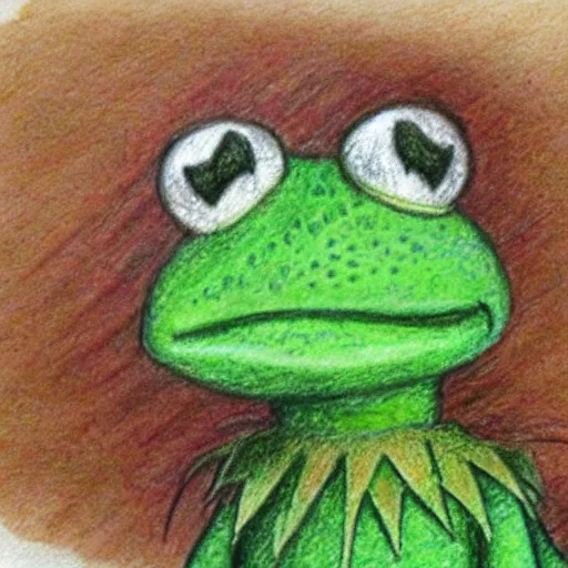 Prompt: low detail pencil sketch of kermit the frog