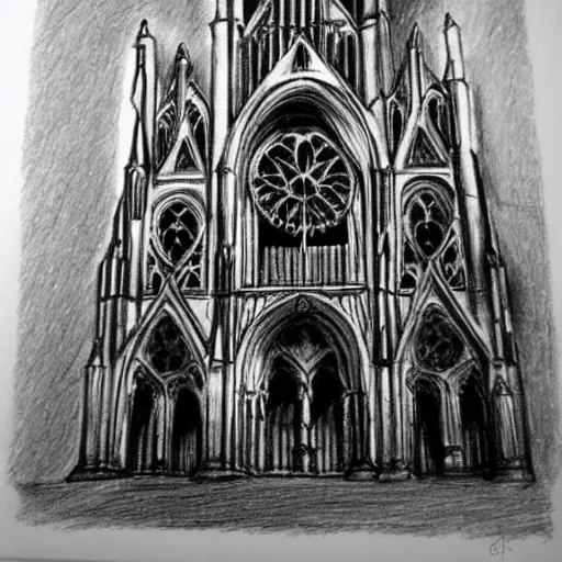 Image similar to gothic cathedral, black and white pencil drawing