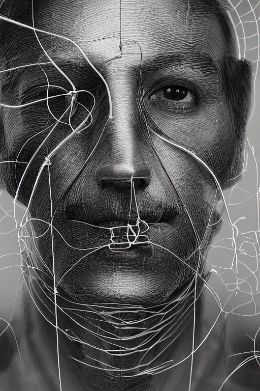 Image similar to x rays of a face transplant with a lot of wires , photorealistic,by Wlop,4k resolution