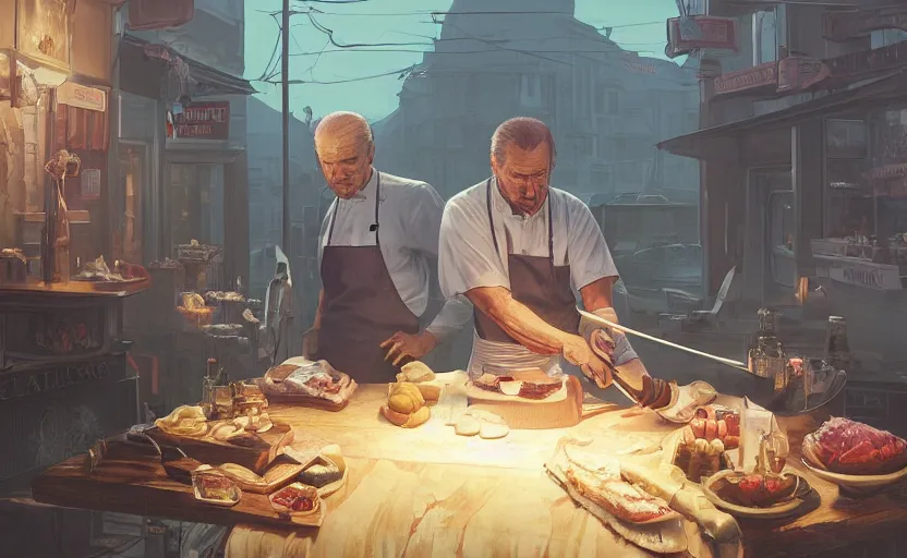 Prompt: highly detailed image of joe biden as a butcher with a cleaver, in gta v, stephen bliss, unreal engine, fantasy art by greg rutkowski, loish, rhads, ferdinand knab, makoto shinkai and lois van baarle, ilya kuvshinov, rossdraws, tom bagshaw, global illumination, radiant light, detailed and intricate environment