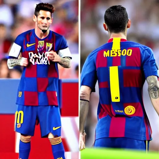 Prompt: Messi wearing Cristiano Ronaldo's Jersey