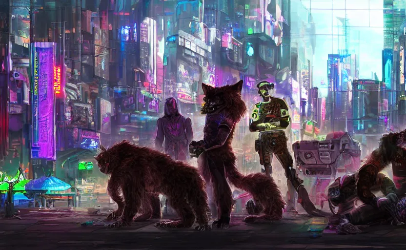 Image similar to high - resolution photograph from a cyberpunk era furry fandom convention ( midwest furfest 2 0 4 7 ), taking place after the genetic revolution and quantum singularity. photorealistic.