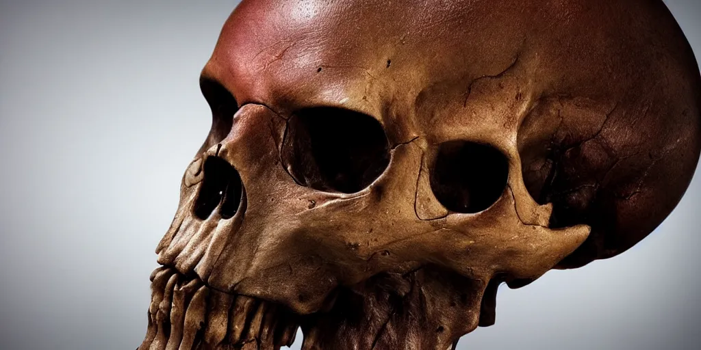 Prompt: an alien skull closeup, studio lighting, deep colors, apocalyptic setting, gross, evil