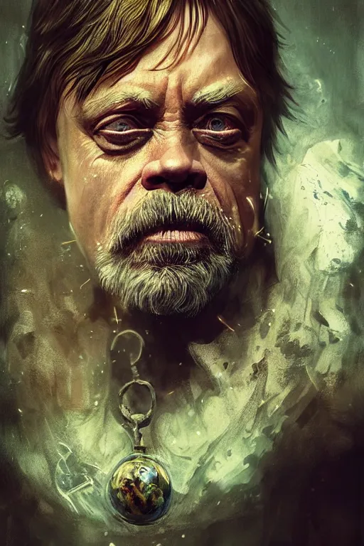 Image similar to mark hamill, sorcerer, lord of the rings, tattoo, decorated ornaments by carl spitzweg, ismail inceoglu, vdragan bibin, hans thoma, greg rutkowski, alexandros pyromallis, perfect face, fine details, realistic shaded