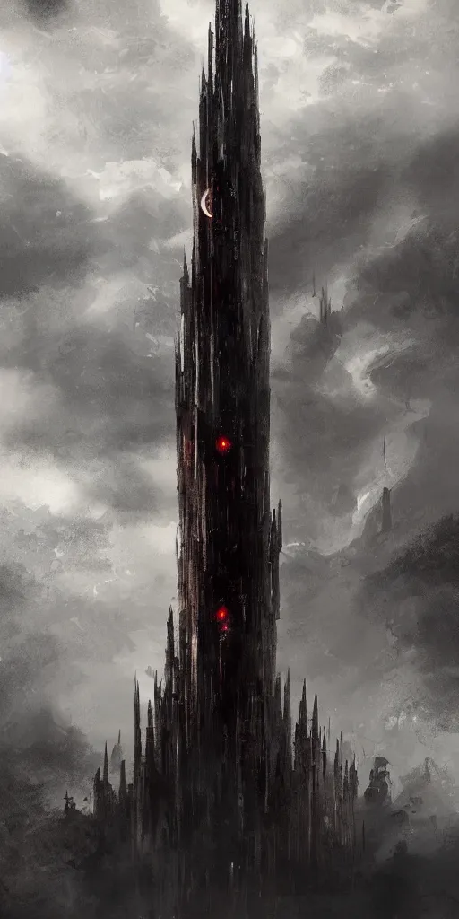 Image similar to the dark tower looms at the axis of worlds, artstation.