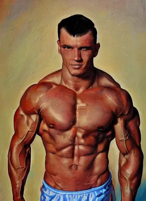 Image similar to portrait of a handsome ukrainian bodybuilder, art by denys tsiperko