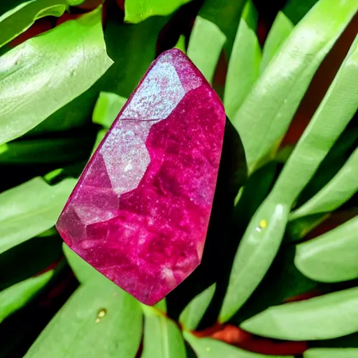 Image similar to a polished cut ruby gemstone growing from a plant