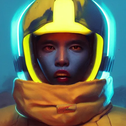Image similar to yong boy destroyed to pieces with glowing yelow visor as a realistic scifi cyberpunk, closeup portrait art by james jean and greg rutkowski,, realistic face, like anime, digital art, trending on artstation, 8 k