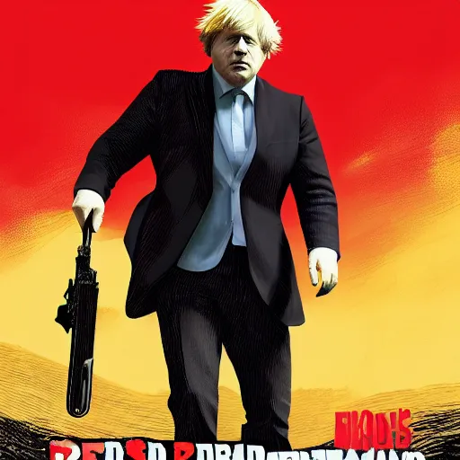 Prompt: Boris Johnson in the style of the Red Dead Redemption 2 cover art