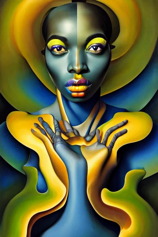 Prompt: hyperrealistic deconstructed super expressive! black woman with exoskeleton armor, merging with tree in a forest, highly detailed digital painting masterpiece smooth de lempicka hannah yata dramatic pearlescent blue yellow light ground angle hd 8k sharp focus