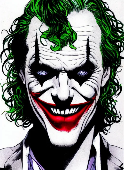 Image similar to portrait of the joker, ink, by jim lee