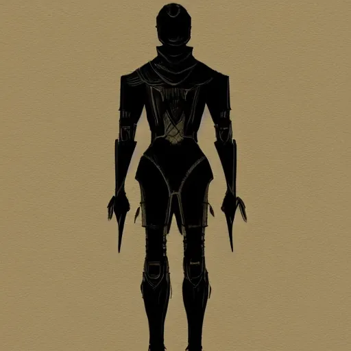 Image similar to concept art, stylized silhouette, long thin legs, large shoulders, concept design, sketch, male, science fiction suit, helmet, arthur rackham, trending on artstation