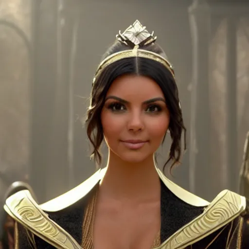 Image similar to victoria justice with kim kardashian body as princess padme in star wars episode 3, 8 k resolution, cinematic lighting, anatomically correct