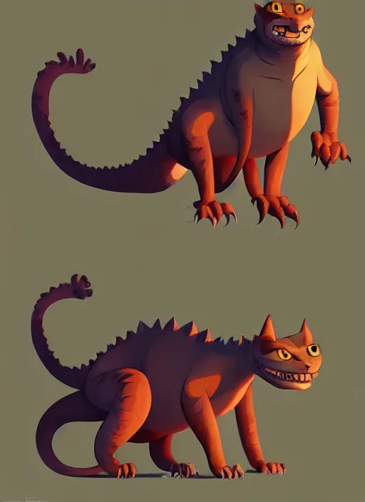 Image similar to a big cat lizard by cory loftis and goro fujita, trending on artstation