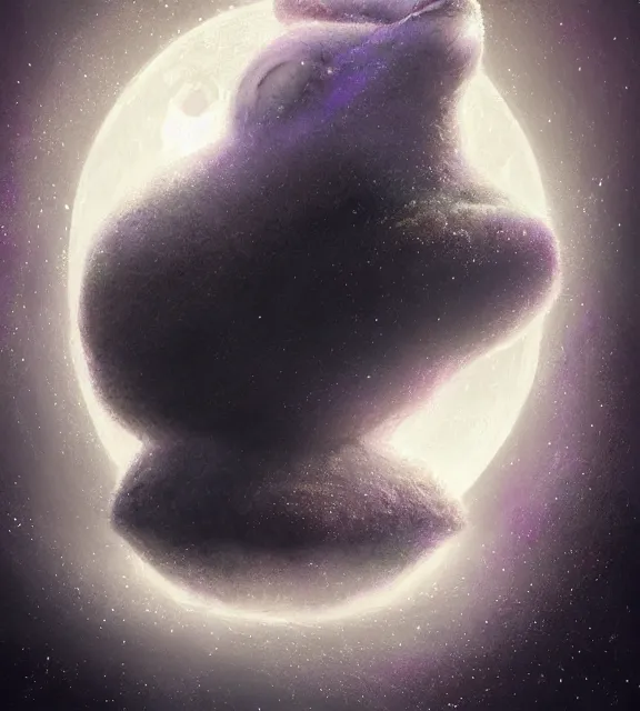 Prompt: cute anthropomorphic moon melting onto earth, cinematic, elegant, white and black and blue and purple mist, highly detailed, psychedelic, digital painting, artstation, smooth, hard focus, illustration, art by jessica rossier and and brian froud