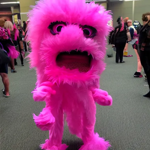 Image similar to hot pink feather boa muppet at furry convention