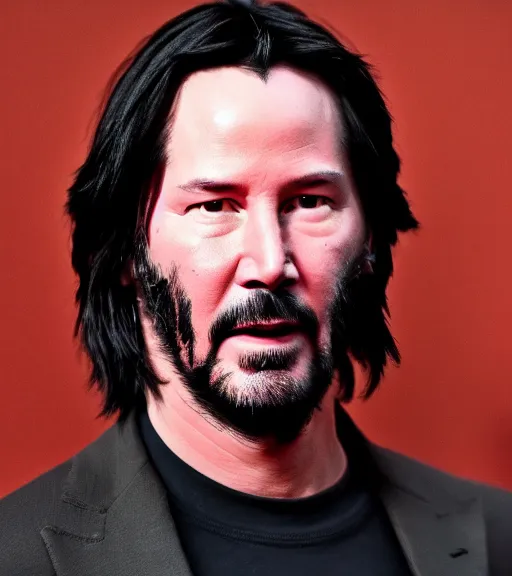 Image similar to keanu reeves as a jedi master, perfect symmetrical face, a red sand desert, full moon, moody lighting, 8 k, shallow depth of field, intricate detail,