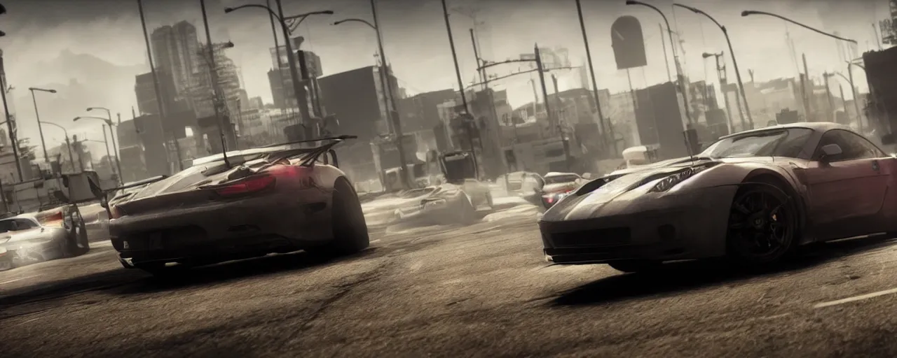 Image similar to Need for Speed Most Wanted gameplay, realistic matte painting