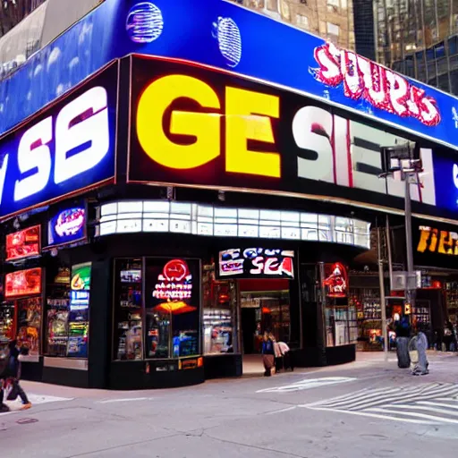 Prompt: a big sega genesis shop in times square