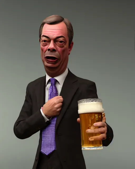 Prompt: Bitter Nigel Farage with a pint on his hand. Unreal engine, fantasy art by Betty Jiang. Faithfully depicted facial expression, perfect anatomy global illumination, radiant light, detailed and intricate environment