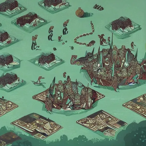 Prompt: cool strategy game inspired by elden ring by victo ngai