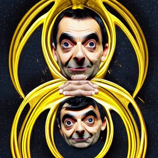 Prompt: beautiful esoteric occult art of Mr Bean as Ouroboros ,centered award winning high resolution 4k 8k 16k