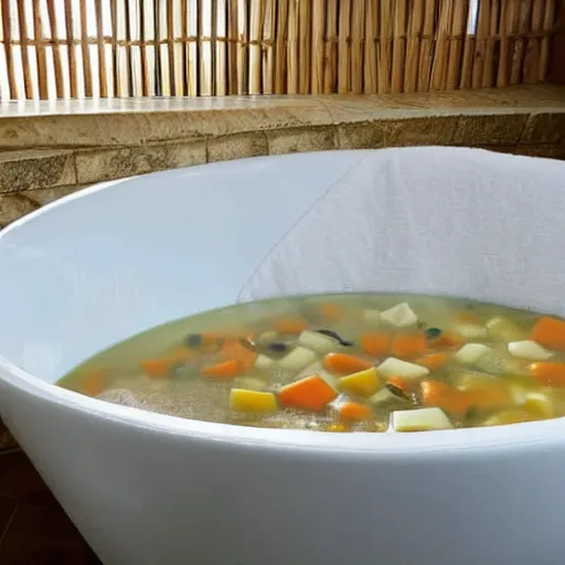 Image similar to a bathtub filled with soup