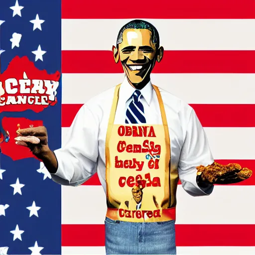 Image similar to obama as waspy caucasian head of a southern fried chicken franchise, colonel of fried chicken, southern planation owner, alabama, georgia, texas