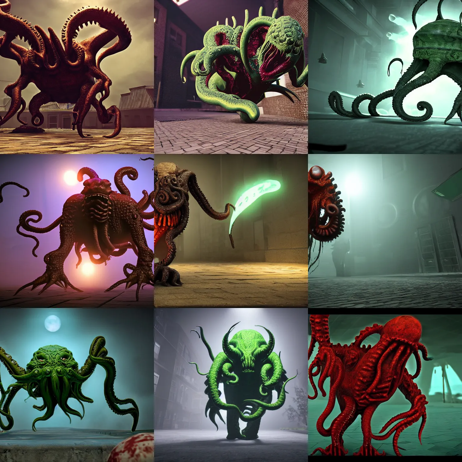 Prompt: lovecraftian horror cthulhu doing a kickflip, unreal engine, extremely detailed