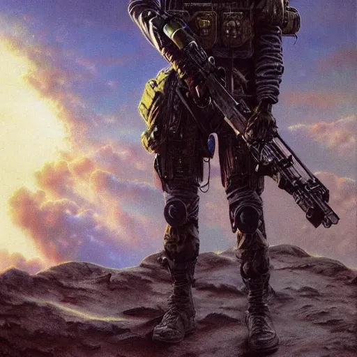 Image similar to painting of a futuristic soldier with advanced night vision goggles, military black outfit by jeff easley and peter elson, surreal + highly detailed, intricate complexity, epic composition, scifi atmosphere + masterpiece, award winning + trending on artstation