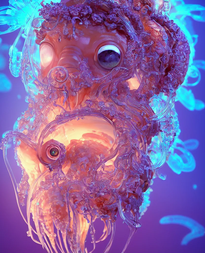 Image similar to goddess close-up portrait ram skull. jellyfish phoenix head, nautilus, orchid, skull, betta fish, bioluminiscent creatures, intricate artwork by Tooth Wu and wlop and beeple. octane render, trending on artstation, greg rutkowski very coherent symmetrical artwork. cinematic, hyper realism, high detail, octane render, 8k