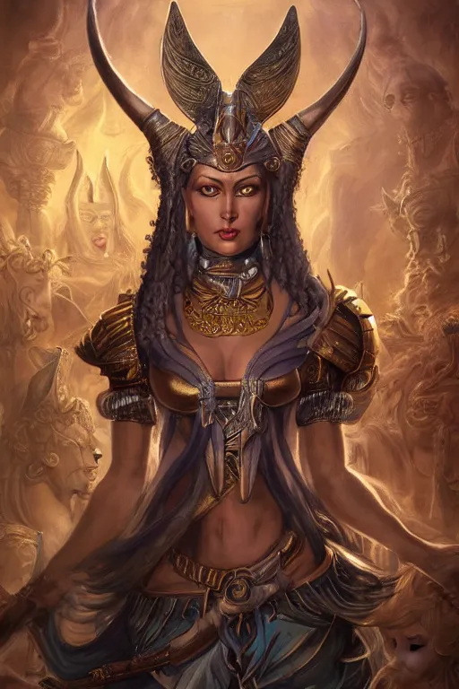 Prompt: Mystical Valkyrie, Portrait of a beautiful female Atlantean Alien Anubis Warrior, Realistic, Regal, Refined, Detailed Digital Art, François Boucher, Oil Painting, Michael Cheval, Esao Andrews, Steampunk, Walt Disney (1937), Highly Detailed, Cinematic Lighting, Unreal Engine, 8k, HD
