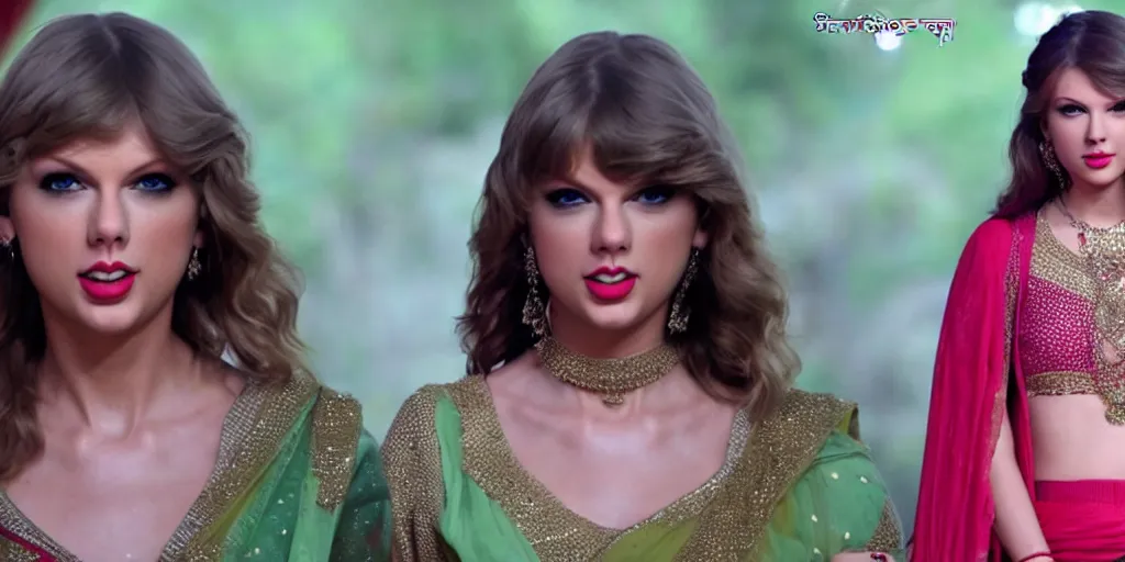 Prompt: Taylor Swift in a bollywood in Indian soap opera TV show, 8K UHD, cinematic, highly detailed