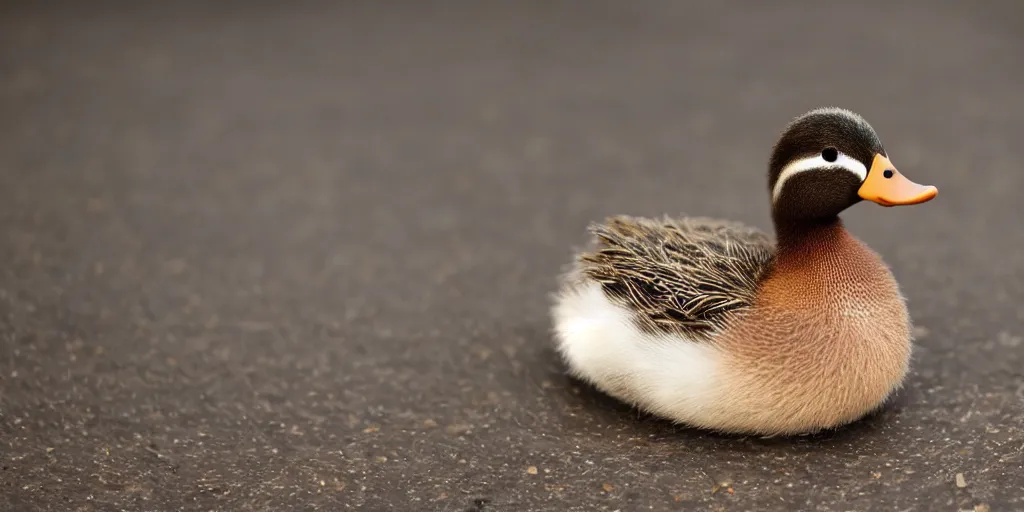 Image similar to A cute duck, realistic, close up, ambient lighting, ultra high detail.