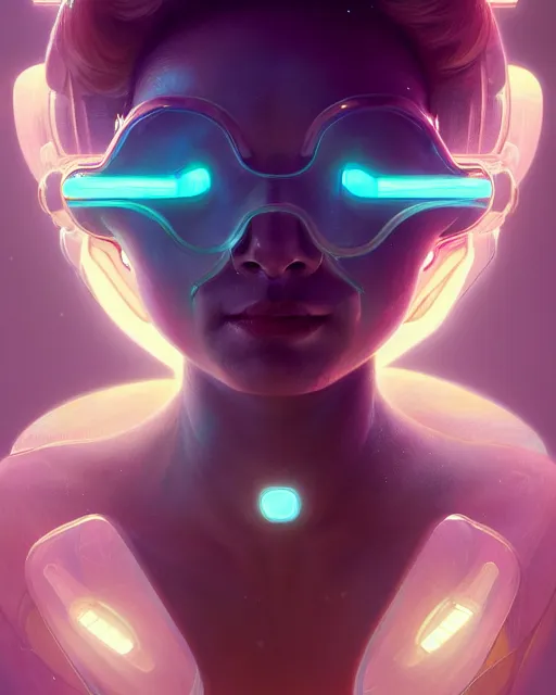 Image similar to one singular portrait of a cute bioluminescent creature, pulp scifi, highly detailed, digital painting, moody cinematic lighting, hyperrealism, dark retrowave, art by stanley lau and artgerm and magali villeneuve and alphonse mucha, artstation, octane render, cgsociety