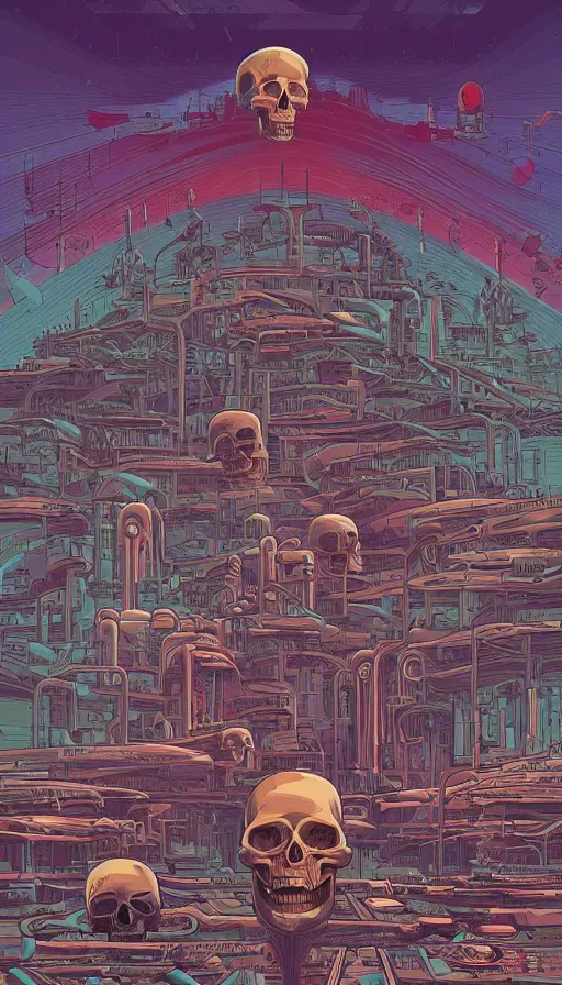 Prompt: The land of the skull androids, italian futurism, Dan Mumford, Josan Gonzalez