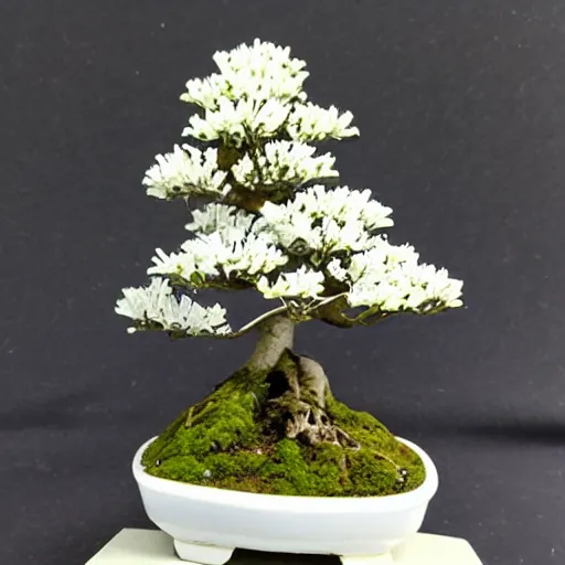 Image similar to a single flower, white and violet bonsai lily