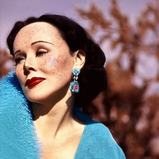 Image similar to natural 8 k close up shot of dolores del rio with freckles, natural skin and beauty spots in a 2 0 0 5 romantic comedy by sam mendes. she stands and looks on the horizon with winds moving her hair. fuzzy blue sky in the background. no make - up, no lipstick, small details, wrinkles, natural lighting, 8 5 mm lenses, sharp focus