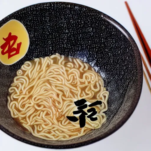 Image similar to kanji style ramen noodles bowl japan, by makoto shinkai