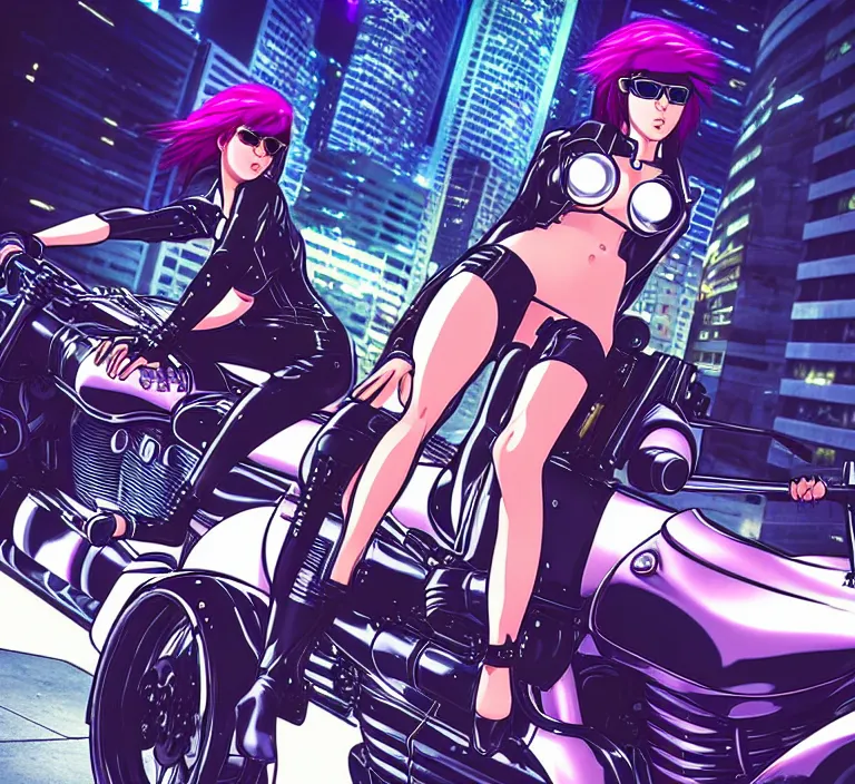 Image similar to motoko kusanagi riding a cyberpunk vehicle in a grungy cyberpunk megacity, bosozoku gang war, cyberpunk vaporwave, by phil jimenez, artgerm, sola digital arts, anti aliasing, raytracing