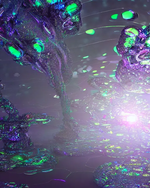 Image similar to organic white shimmering iridescent metal hallucinations on mescaline, creative VFX, no text, rendered with octane, hyper realistic, hyper detailed, surreal, futuristic, 8k