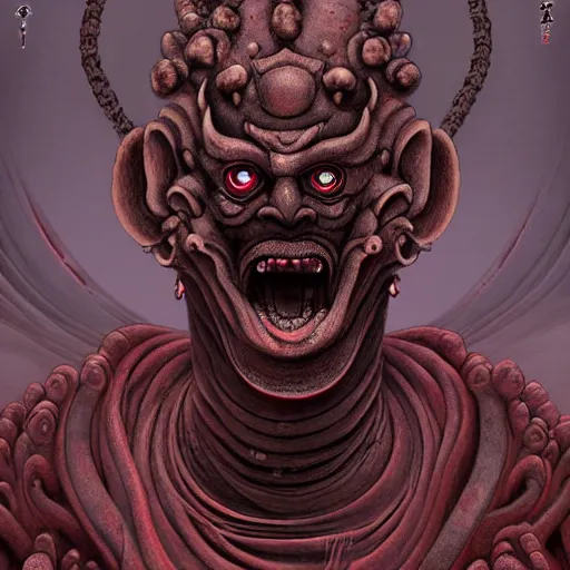 Image similar to naraka buddhist demon korean female, yokai angry female alien, epic samurai warrrior, tubular creature, blood vessels, no face, dystopian surrealism, alex ries zdzisław beksinski, symmetrical long head, smooth marble surfaces, smooth marble surfaces, detailed ink illustration, detailed ink illustration, raiden metal gear, cinematic smooth stone, deep aesthetic