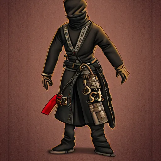 Prompt: a ninja with steampunk details.