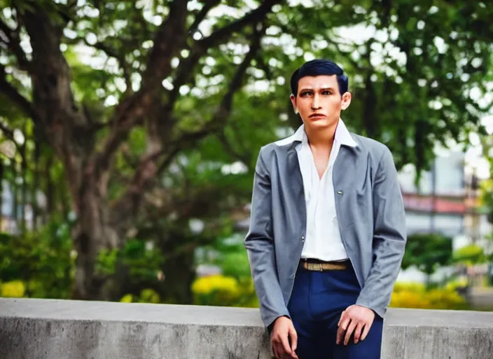 Image similar to outdoor portrait of jose rizal as a very very very extremely handsome!! young man in 2 0 2 2 wearing stylish modern clothes, photo taken in 2 0 2 2, 3 5 mm f 1. 4 digital photo, matte colors