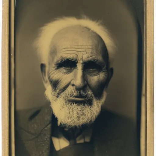 Prompt: facial portrait of a 6 2 year old bukfut, 1 9 1 9, ambrotype, award winning