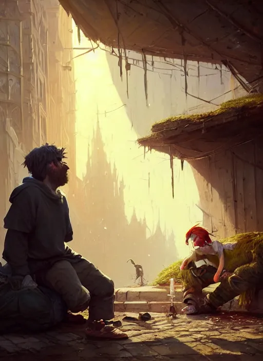 Image similar to Highly detailed portrait of homeless and beaten up Shrek, Stephen Bliss, unreal engine, fantasy art by Greg Rutkowski, Loish, Rhads, ferdinand knab, Makoto Shinkai and Lois van baarle, ilya kuvshinov, rossdraws, Tom Bagshaw, global illumination, radiant light, detailed and intricate environment