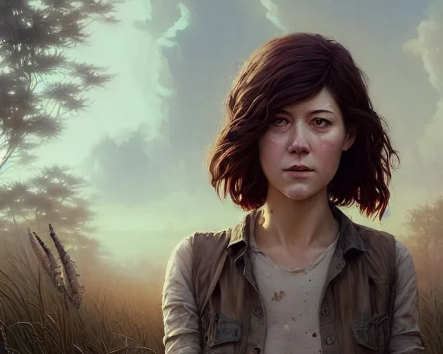 Image similar to highly detailed portrait of mary elizabeth winstead, in the walking dead, stephen bliss, unreal engine, fantasy art by greg rutkowski, loish, rhads, ferdinand knab, makoto shinkai and lois van baarle, ilya kuvshinov, rossdraws, tom bagshaw, global illumination, radiant light, detailed and intricate environment