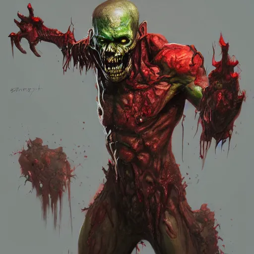 Image similar to zombie from doom eternal, front view, painted by stanley lau, painted by greg rutkowski, painted by stanley, artgerm, masterpiece, digital art, trending on arts