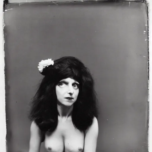 Image similar to photo portrait of a city cabaret female photo by Diane Arbus and Louis Daguerre