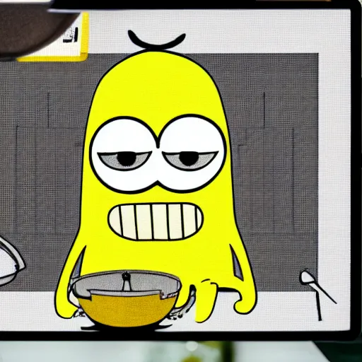 Image similar to lemongrab from adventure time on a cooking show, hd, 4 k, intricate detail